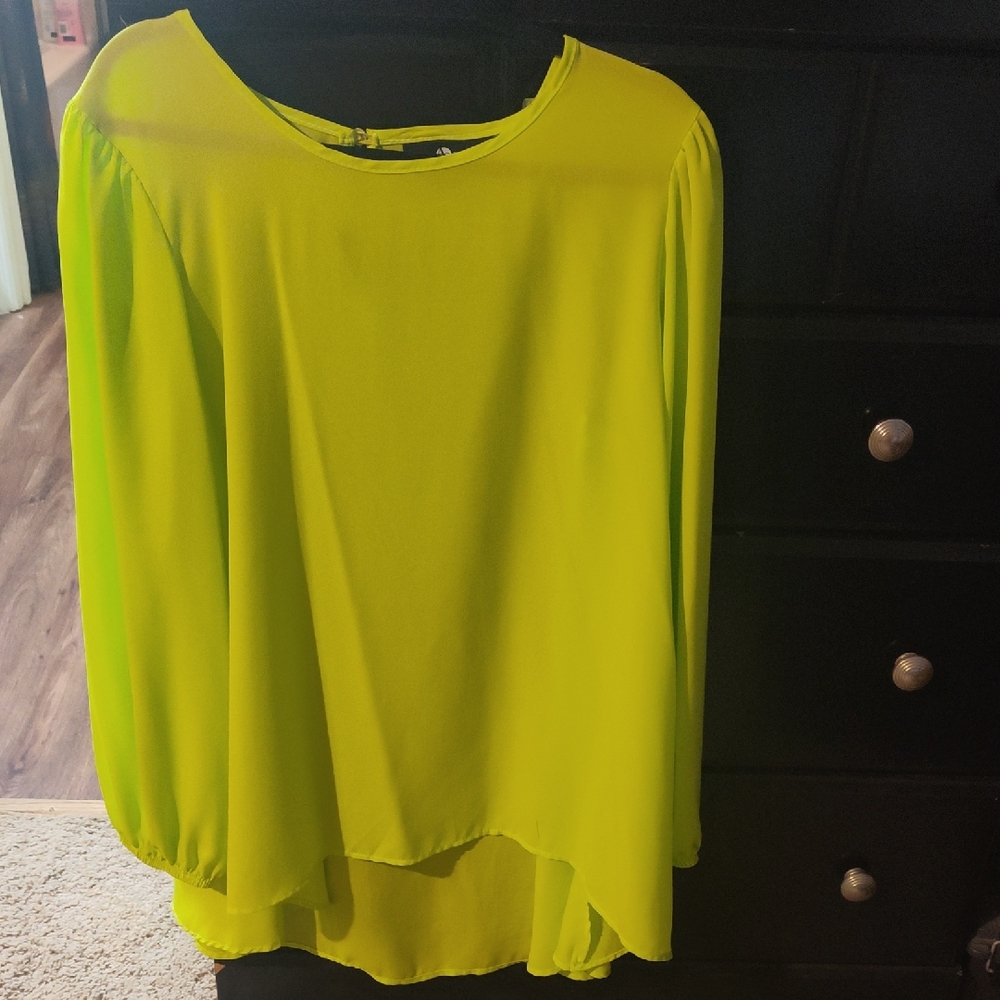 Ashley Stewart Neon Lime Long Sleeve Blouse NWT